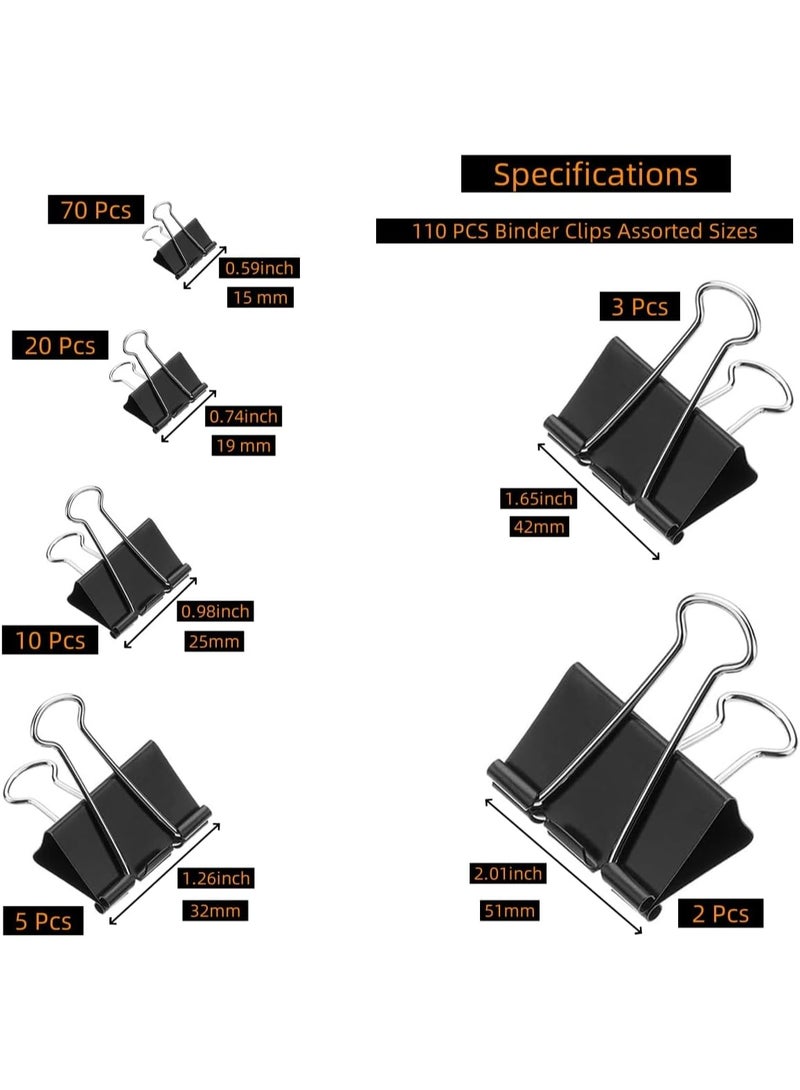 Bukela 110 PCS Binder Clips, Assorted Sizes, (51mm,42mm,32mm,25mm,19mm,15mm), Binder Clips Paper Clamps for Office, Home, School, Document Organizing - Image 3